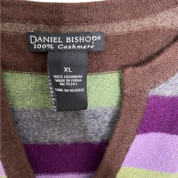 Daniel Bishop V Neck 100% Cashmere Stripe Sweater XL - Picture 2 of 3